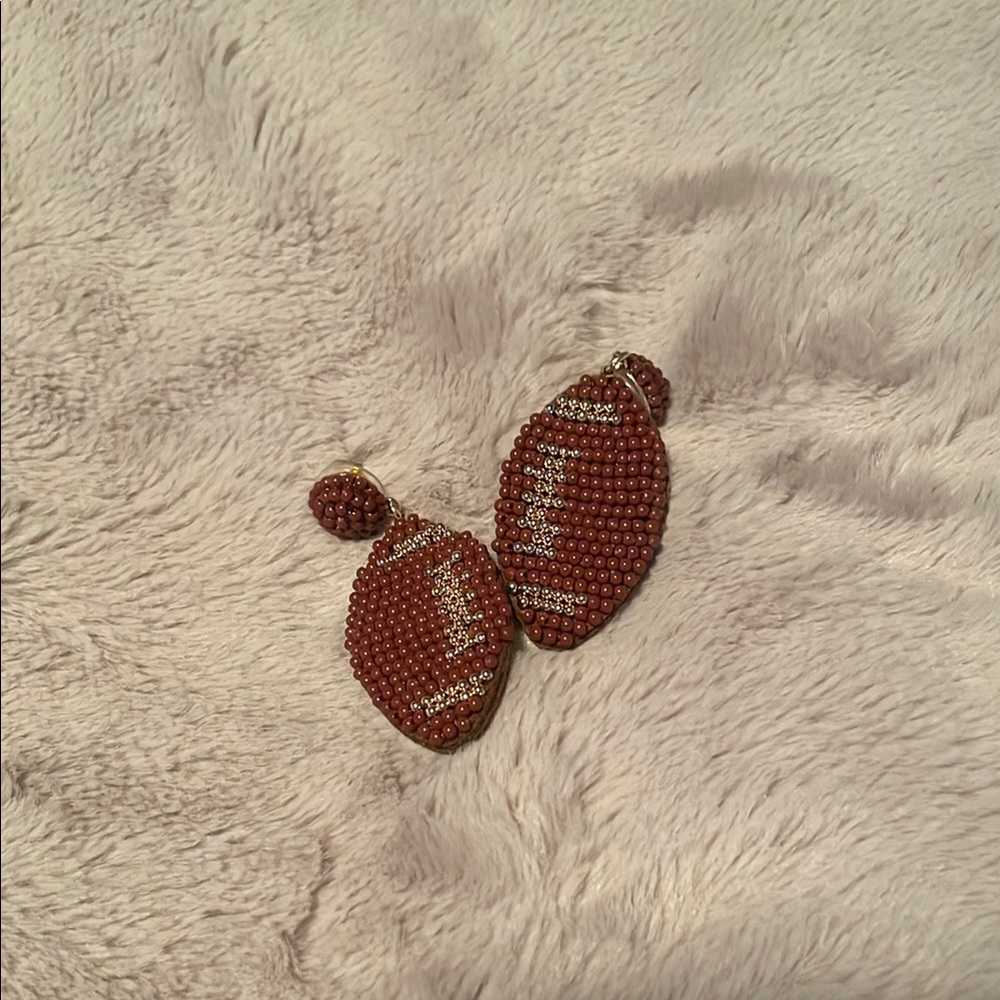 Brown and Silver Football Earrings